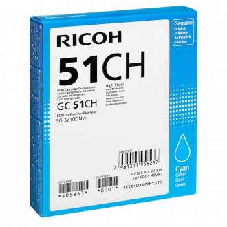 Ricoh 405863 (GC 51CH), originálny atrament, azúrový