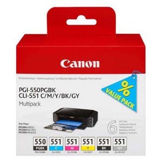 Canon PGI-550/CLI-551PGBK/C/M/Y/BK/GY (6496B005), originálny atrament, čierny/farebný