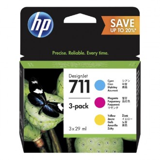 HP P2V32A (711), originálny atrament, CMY, 3-pack