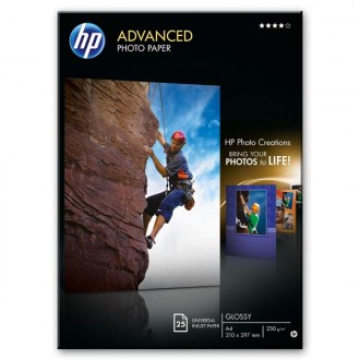 HP Advanced Glossy Photo Paper, foto papír, lesklý, zdokonalený, biela, A4, 250 g/m2, 25 ks, Q5456A, tonerový