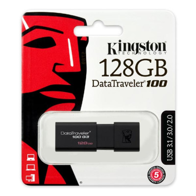 Kingston USB flash disk, 3.0, 128GB, DataTraveler 100 Gen3, čierny, DT100G3/128GB