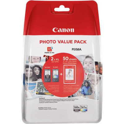 Canon PG-560XL + CL-561XL (3712C004), originálny atrament, +50x Photo Paper GP-501, XL