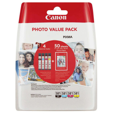Canon CLI-581 (2106C005), originálny atrament, CMYK, 4 x 5,6 ml, + 50x photo paper
