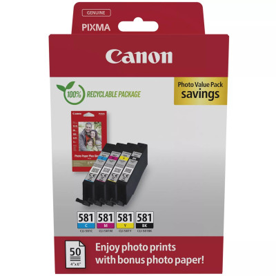 Canon CLI-581 (2106C006), originálny atrament, CMYK, 4 x 5,6 ml, 4-pack