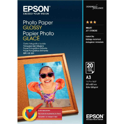 Epson Glossy Photo Paper, C13S042536, foto papier, lesklý, biely, A3, 200 g/m2, 20 ks