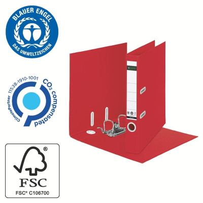 Zakladač pákový 180° Leitz RECYCLE - A4, šírka chrbta 5 cm, ekologický, červený