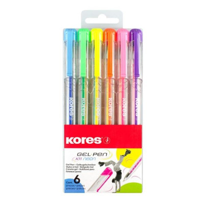 Gélový roller Kores K11, sada 6 neónových farieb