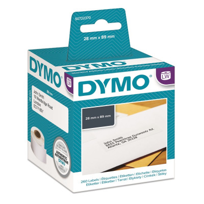 Dymo papírové štítky 89mm x 28mm, bílé, adresní, baleno po 2 ks, 99010, S0722370